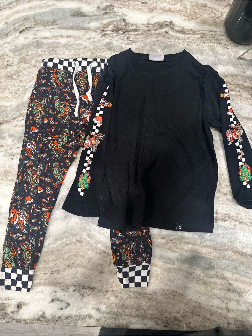 Black Motorcycle-Print Kids Pajama Set